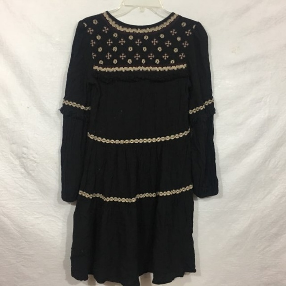 *3/$15 AEO Black Long Sleeve Embroidered Boho Dress - Picture 2 of 8
